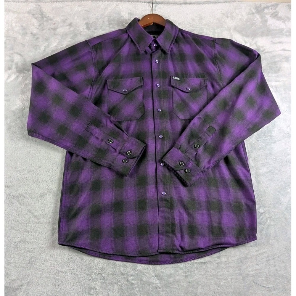 Dixxon Flannel Shirt Mens Large Purple Black The Royalty Long Sleeve Pearl Snap